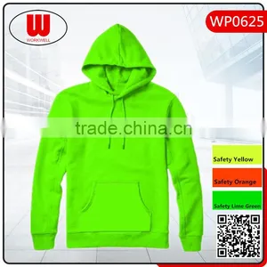 Men's Fashion Safety Lime Green Pullover Micro Fleece Hooded Sweatshirt thumbnail-1
