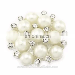 Alloy Rhinestone Button With Pearl for Accessories Clear With Silver Plating thumbnail-2