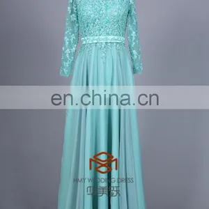 Lace Embroidered Royal Blue Long Sleeves Maxi Evening Dress For Fat Women HMY-CDA041 Ladies Long Evening Party Wear Gown thumbnail-5