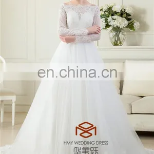 OEM Supply Muslim Long Sleeve Real Pictures Wedding Gown HMY-RP001 New Arrivals White Lace Appliques A Line 2015 Wedding Dress thumbnail-3
