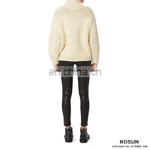 100% Manhand Chunky Knitted Turtlenck Long Sleeves Sweater In White thumbnail-4