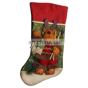 43CM Large 3D Green and Red High Quality Home Decoration Gift Christmas Stockings With Christmas Grass - Reindeer thumbnail-1