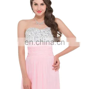 2015 Grace Karin Stocks Sleeveless Beads Sexy Backless Chiffon Prom Dress Pink CL3424-2# thumbnail-2