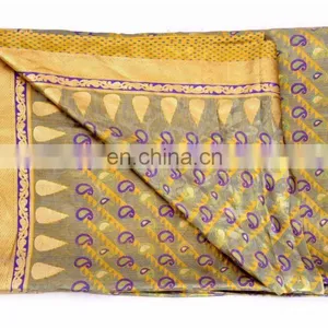 Indian Yellow Banarasi Silk Saree With Unstitched Blouse Piece Craft Paisley Fabric thumbnail-3