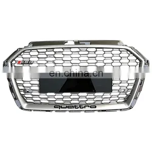 Auto Grille Front Bumper for Audi A3 Change to RS3/S3 RTS Black Silver High Quality Center Honeycomb Mesh Grill2017-2019 thumbnail-2
