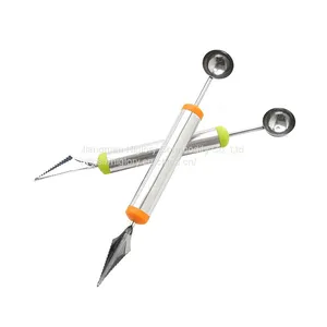 2 in 1 Kitchen Fruit Carving Garnishing Tool For Fruit Salads DIY Stainless Steel 430 Carving Knife thumbnail-2