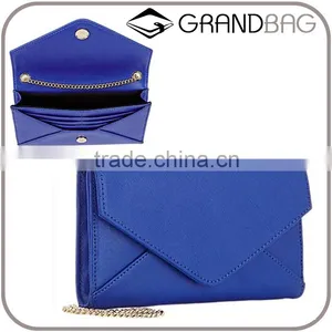 Royal Blue Saffiano Leather Evening Clutch Bags With Chain Lady Hand Bag Genuine Leather Wallet thumbnail-1