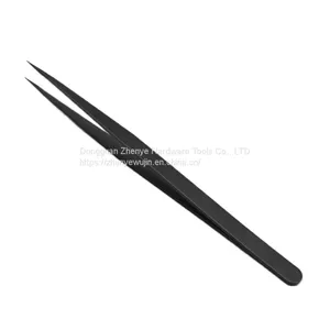 Precision Stainless Steel Hard Anti-static Tweezers Bird's Nest Hair Picking Clip Maintenance Tweezers Pointed Elbow All Black 11 Tweezers thumbnail-2