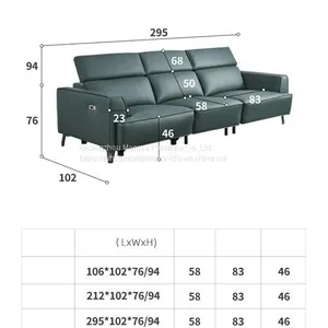 New Italian Style First Layer Cowhide Straight Row Functional Sofa Modern Minimalist Manual Headrest Metal High Leg Leather Sofa thumbnail-4
