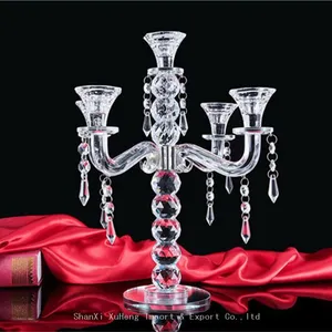 Factory Supply New Design Table Top Hanging Crystal Beads Crystal Chandelier Lighted Wedding Centerpiece thumbnail-2
