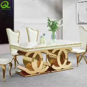 Wholesale Luxury Dining Table Set With Marble Top Stainless Steel Dining Table thumbnail-4