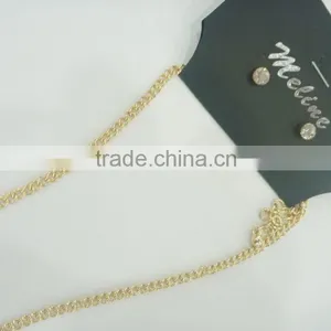FASHION BIG STONE PENDANT NECKLACE EARRING SET WITH CHAIN TASSEL thumbnail-3