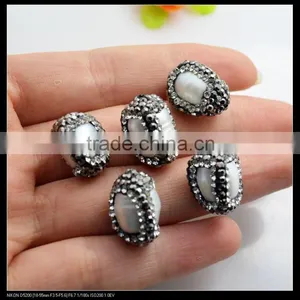 LFD-0076B Wholesale Nature Freshwater Pearl Loose Beads, With Crystal Rhinestone Paved Pearl Connectors Jewelry Findings thumbnail-1