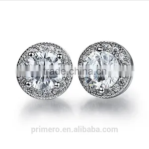 Round Design Real Gold Plated Fashion Jewelry Zircon Crystal Wedding Earrings thumbnail-4
