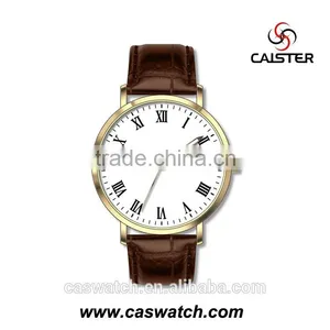 Classic Design Slim Case Leather Watch, Ultra-thin Rose Gold Plated Men's Watch Watch, Roman Numerals Stainless Steel Watch thumbnail-3