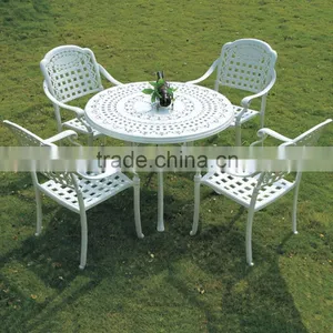 French Accent Round Classic Cast Aluminum Restaurant Dining Table and Chair Furniture thumbnail-1