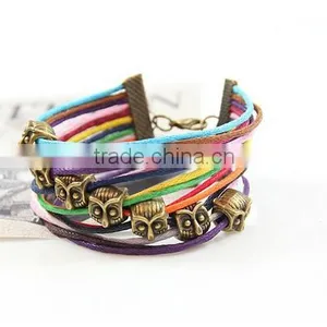 >>hot Selling Cute Promotional Colorful Multi Strands Cord Owl Bracelet/ thumbnail-2