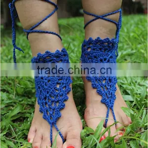 Crochet Barefoot Sandals Beach Wedding Yoga Shoes Foot Jewelry Black Khaki Blue White thumbnail-5