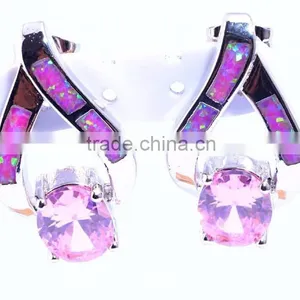 925 Sterling Silver Pink Opal Crystal Earring Pink Tourmaline Stud Earrings thumbnail-2