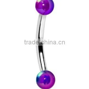 16 Gauge Metallic Acrylic Purple Curved Eyebrow Ring thumbnail-1
