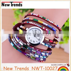 Fashion Lady Watch Korea Colorful Rhinestone Leather Wrist Watch thumbnail-4