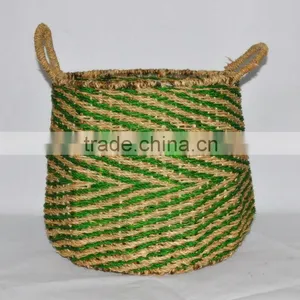 Vietnam Product Handcrafted Green Laundry Basket thumbnail-1