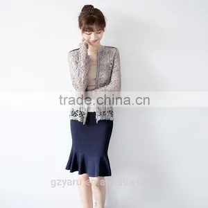 Fashion Lady Lace Fabric Hollow Out Long Sleeve Coat Tops With Zipper for Women thumbnail-2