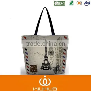 Pari Tower Printing Coton Canvas Shoulder Shopping Bag thumbnail-1