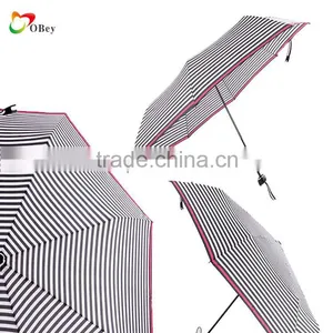 3 Folding Windproof Striped Rain Umbrella thumbnail-2