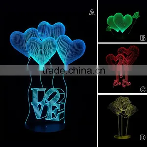 3D Optical Illusion Hearts Night Lamp Night Light 10 Colorful LEDs Ultra-thin Acrylic Light Panel AA Battery or DC 5V thumbnail-1