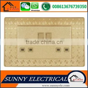KB6 Best Sale Painting Golden Good Quality Electric Popular Wall Double Switched Socket With Neon With CE Certification thumbnail-3