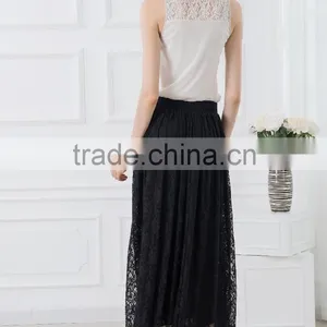 OEM Cheap Price Metalic Lace Suits Designs Tank Tops With Lace Maxi Skirt Black Woman Casual Wear thumbnail-5