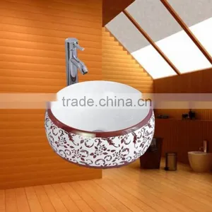 Fashionable Sanitary Ware Ceramic Bathroom Sink Chinese Style Golden Wash Basins thumbnail-5