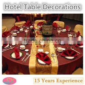 Crushed Table Linen With Embroidery Runner Hotel Table Cloth Decoration Sets thumbnail-1
