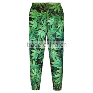 Hot Sale Plus Size Women Sweatpants 3D Print Green Maple Leaves Pants N18-7 thumbnail-2