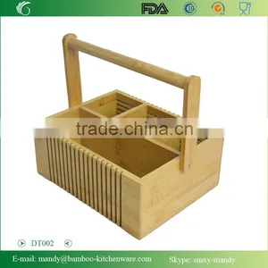 Home & Kitchen 4-compartment Bamboo Cutlery Box With Handle thumbnail-1