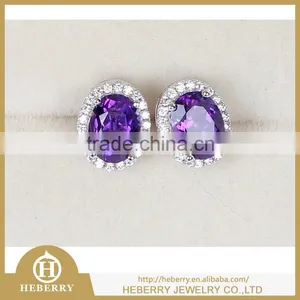 Purple Color Amethyst Gemstone Stud Earring Party Wearing thumbnail-3