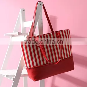 Canvas Beach Tote Bag Leather Handle(CAS15-049) thumbnail-3