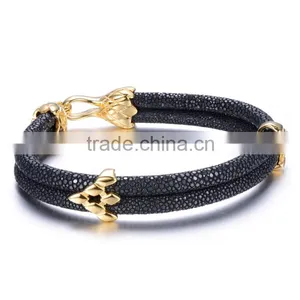 Fashion Leather Bracelets Men Stainless Steel Jewelry Allibaba Com 4mm Stingray Cord 18k Gold Plated Bangle thumbnail-2