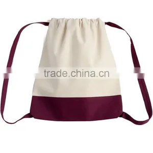 Wholesale Promotional Blank Canvas Two Tone Drawstring Sport Bag Backpack thumbnail-4