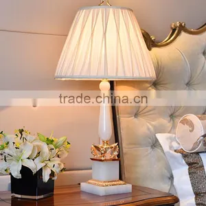 Luxury Jade Made Body With Brass Decoration Fabric Lampshade White Color Table Lamp thumbnail-1