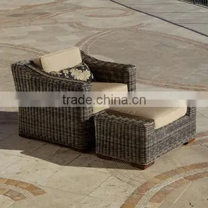 Sigma Outdoor Round Rattan Furniture Chair Lounger and Ottoman thumbnail-1