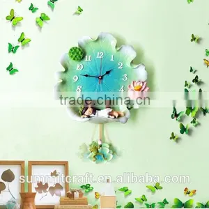 European Pastoral Lotus Leaf Angel Cartoon Picture Wall Clock thumbnail-1