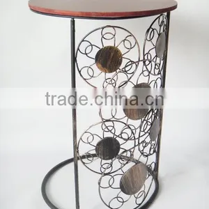 RH-4647 Metal Round Wood Top Snack Coffee Table Circle Motif Sofa Side Table thumbnail-4