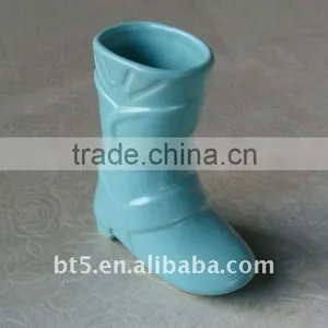 9 Inch Shoe Shape Ceramic Vases Solid Blue thumbnail-1
