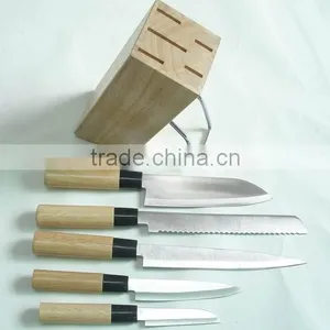 5-Pieces Knife Set: 5Pcs Japanese Knives + Wooden Knife Block. thumbnail-1