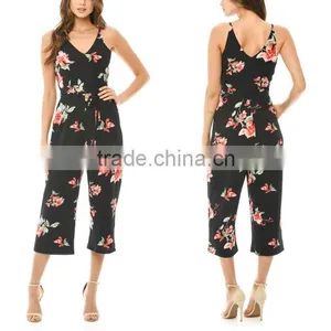 Modern Style Women Clothing Wholesale Custom Made Cheap Black Floral Summer Beach Sexy Backless Jumpsuits Made In China thumbnail-1