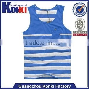 Plus Size Stripe Light Blue Mens Tank Tops in Bulk With Pocket thumbnail-1