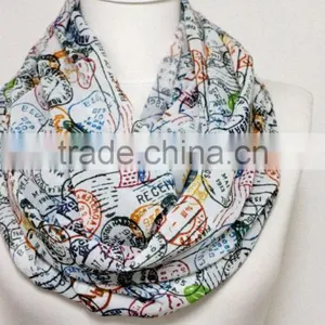Stamps Pattern Chiffon Infinity Scarf, Circle Scarf, Long Scarf, Mother's Day Gift Ideas For Her, Spring - Summer - Fall - Winte thumbnail-2