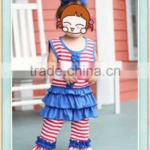 4th of July Stripe Ruffle Pant Set Wholesale Children's Boutique Clothing Toddler Girl Spring Boutique thumbnail-1